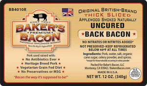 Baker's Bacon Uncured Back Bacon BB4010R label